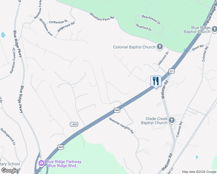 map of restaurants, bars, coffee shops, grocery stores, and more near 140 Queen Regent Court in Blue Ridge