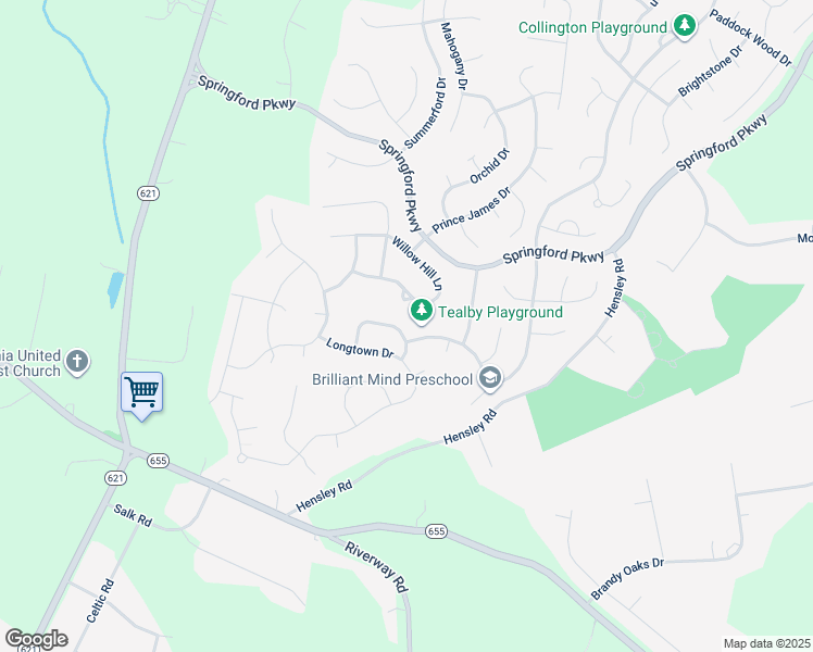 map of restaurants, bars, coffee shops, grocery stores, and more near 11206 Ascot Drive in Midlothian