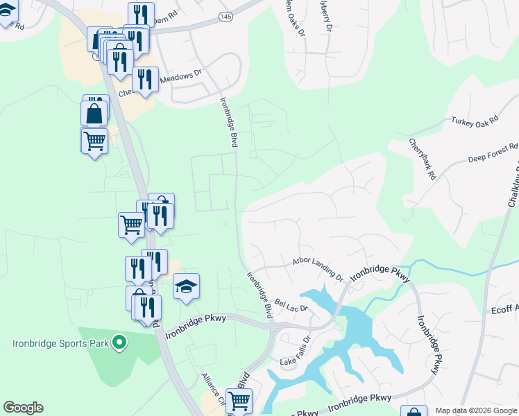 map of restaurants, bars, coffee shops, grocery stores, and more near 6790 Arbor Meadows in Richmond