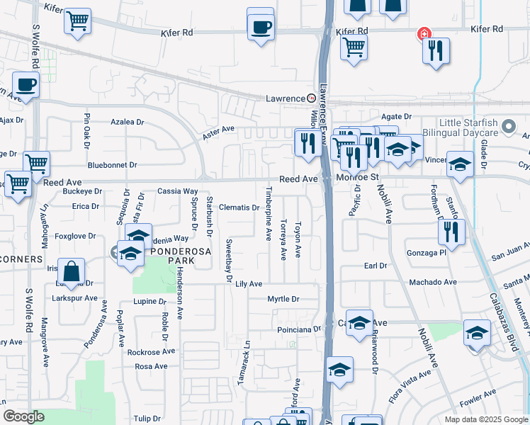 map of restaurants, bars, coffee shops, grocery stores, and more near in Sunnyvale