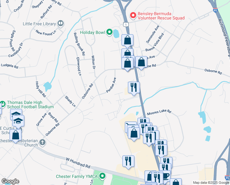map of restaurants, bars, coffee shops, grocery stores, and more near 2822 Goyne Terrace in Chester