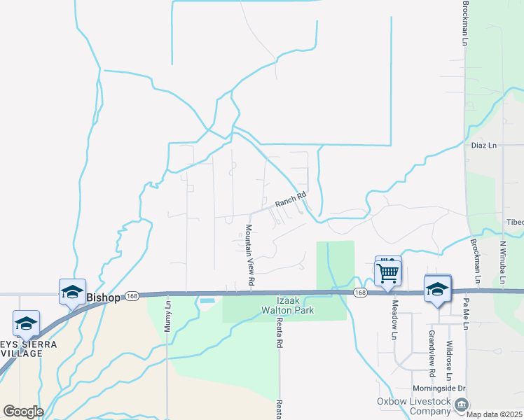 map of restaurants, bars, coffee shops, grocery stores, and more near 3666 Ranch Road in Bishop