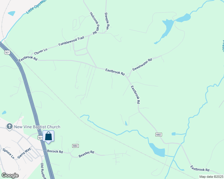 map of restaurants, bars, coffee shops, grocery stores, and more near 3012 Eastbrook Road in Lynchburg
