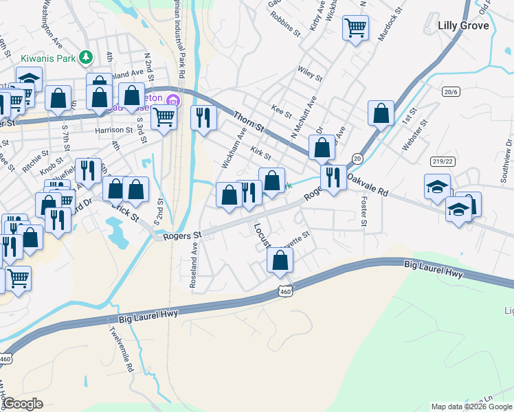 map of restaurants, bars, coffee shops, grocery stores, and more near 614 Rogers St in Princeton