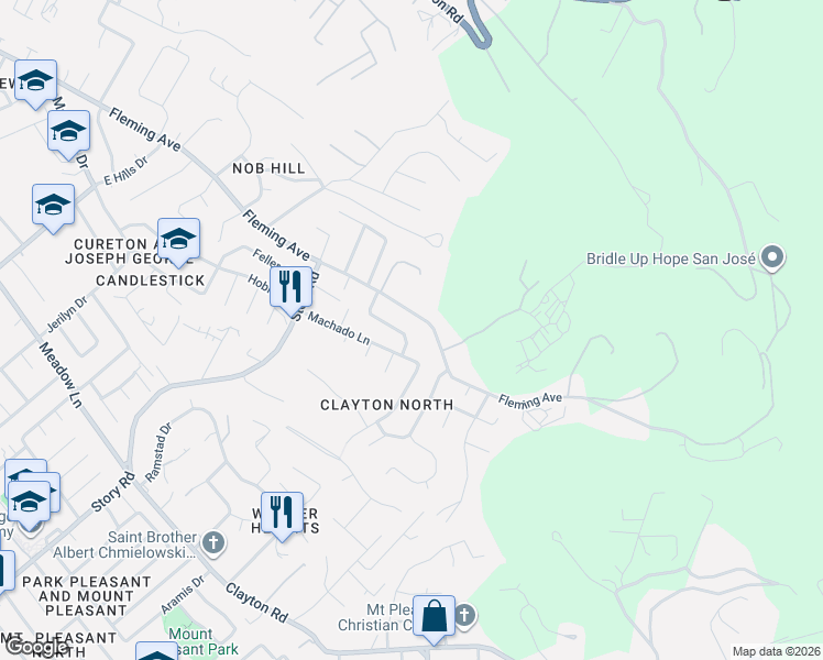 map of restaurants, bars, coffee shops, grocery stores, and more near 1128 Machado Lane in San Jose