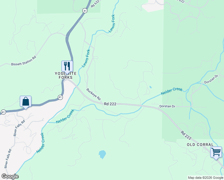 map of restaurants, bars, coffee shops, grocery stores, and more near 42400 Maples Lane in Oakhurst