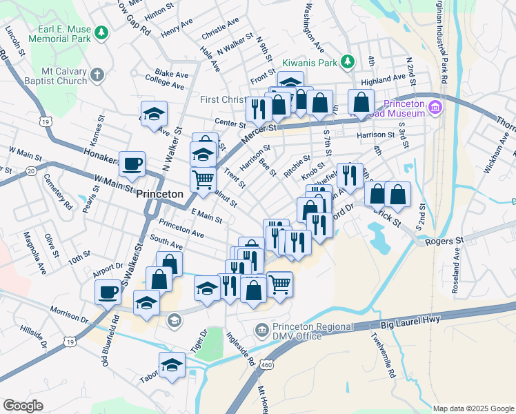 map of restaurants, bars, coffee shops, grocery stores, and more near 409 Walnut Street in Princeton
