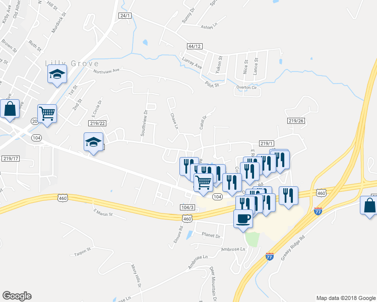 map of restaurants, bars, coffee shops, grocery stores, and more near Old Oakvale Road in Princeton