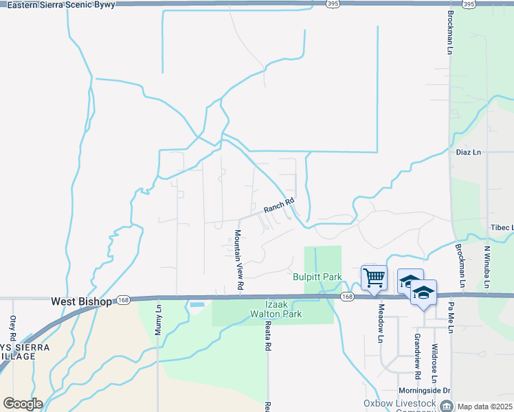 map of restaurants, bars, coffee shops, grocery stores, and more near 306 North Mountain View Road in Bishop