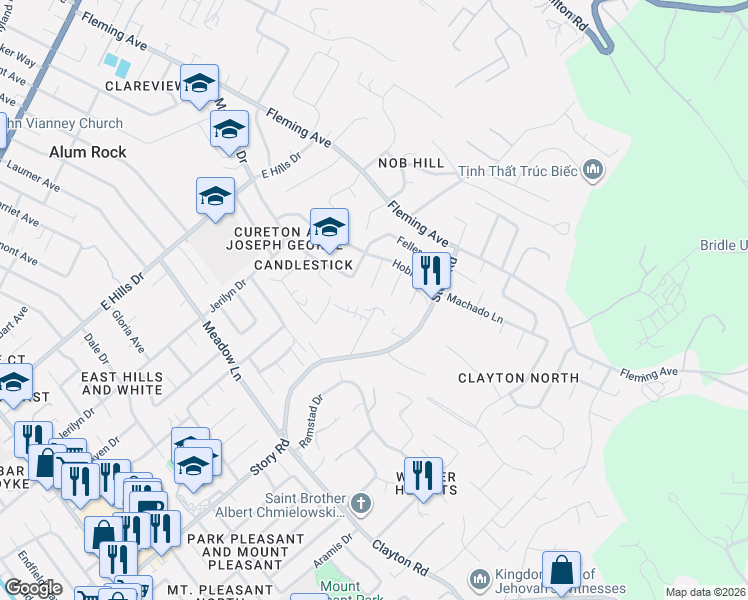 map of restaurants, bars, coffee shops, grocery stores, and more near 757 Feller Avenue in San Jose