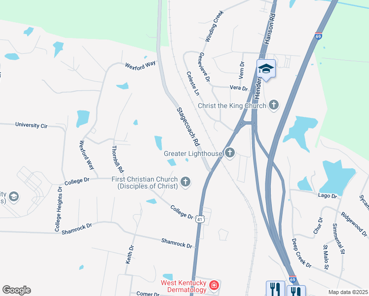 map of restaurants, bars, coffee shops, grocery stores, and more near 100-554 State Highway 1069 in Madisonville