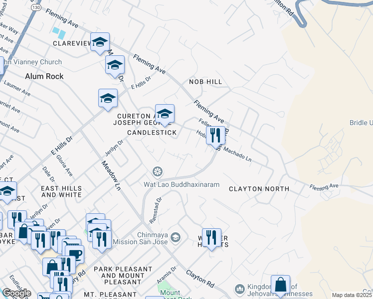 map of restaurants, bars, coffee shops, grocery stores, and more near in San Jose