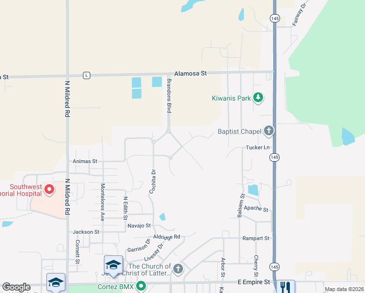 map of restaurants, bars, coffee shops, grocery stores, and more near Kaleigh Circle in Cortez