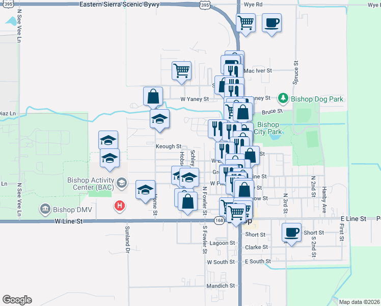 map of restaurants, bars, coffee shops, grocery stores, and more near 700 Hobson Street in Bishop