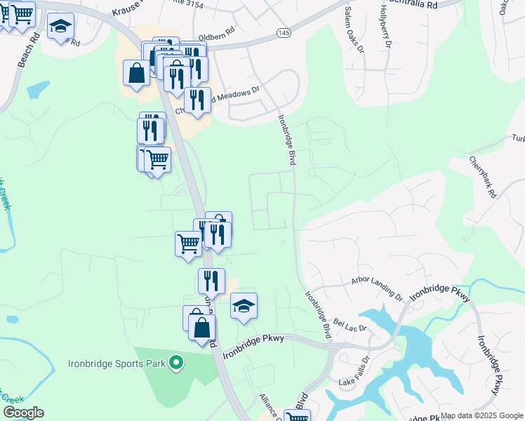 map of restaurants, bars, coffee shops, grocery stores, and more near 19651 English Wells Way in Richmond