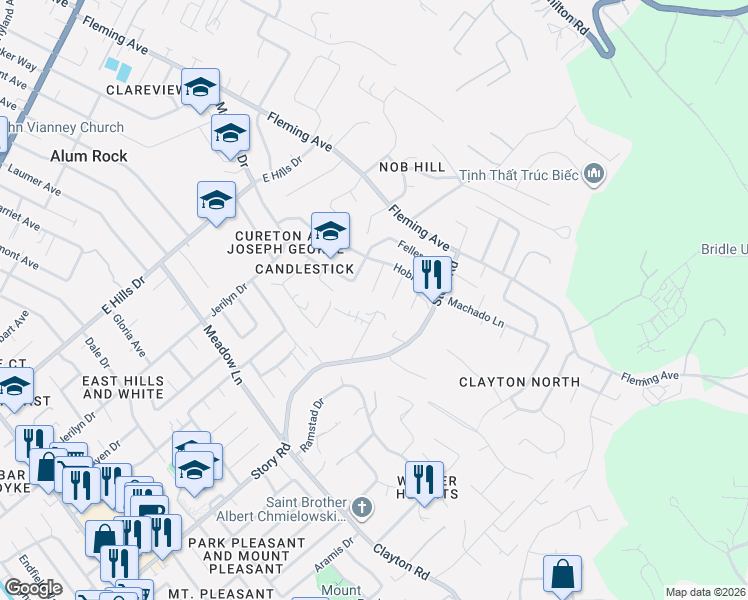 map of restaurants, bars, coffee shops, grocery stores, and more near 3552 Donald Court in San Jose