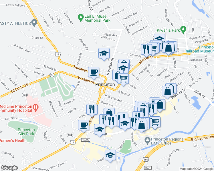 map of restaurants, bars, coffee shops, grocery stores, and more near in Princeton