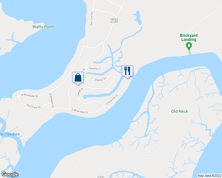 map of restaurants, bars, coffee shops, grocery stores, and more near 7250 Canal Street in Lanexa