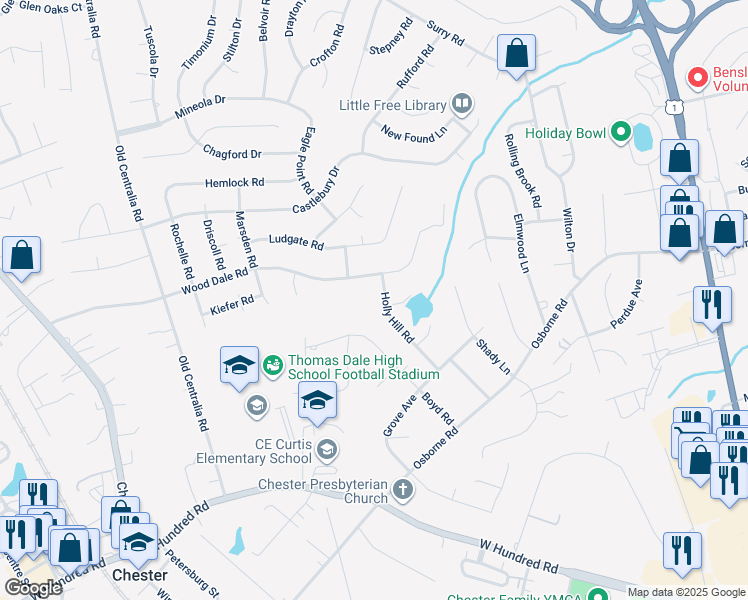 map of restaurants, bars, coffee shops, grocery stores, and more near 11650 Holly Hill Road in Chester