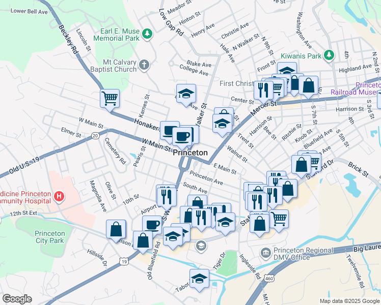 map of restaurants, bars, coffee shops, grocery stores, and more near in Princeton