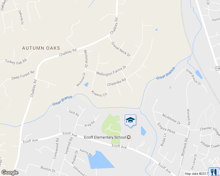 map of restaurants, bars, coffee shops, grocery stores, and more near 10816 Kriserin Circle in Chester