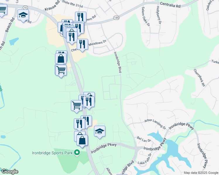 map of restaurants, bars, coffee shops, grocery stores, and more near Dylans Walk Road in Chester