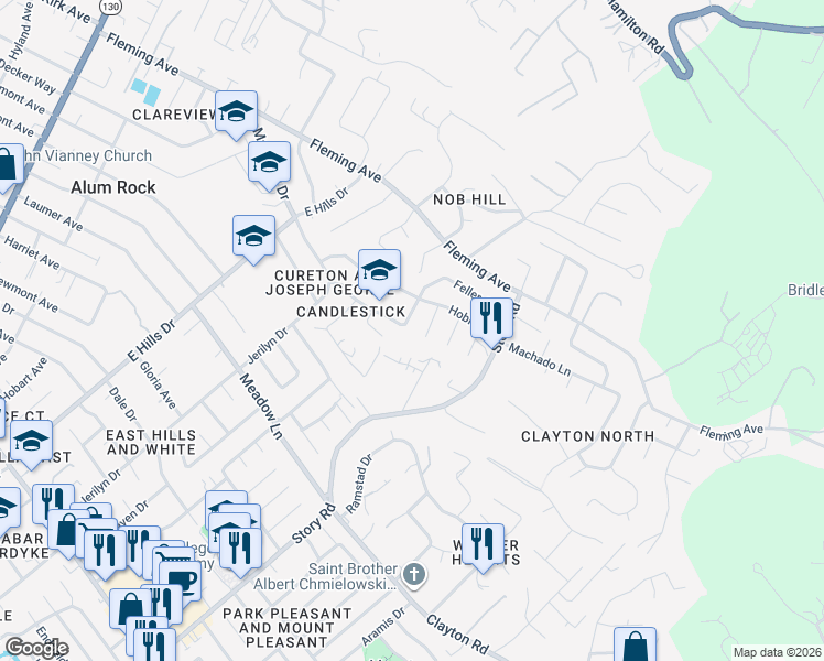 map of restaurants, bars, coffee shops, grocery stores, and more near 757 Feller Avenue in San Jose