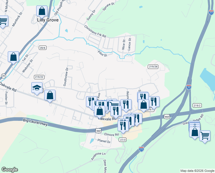 map of restaurants, bars, coffee shops, grocery stores, and more near 901 Pikeview Drive in Princeton