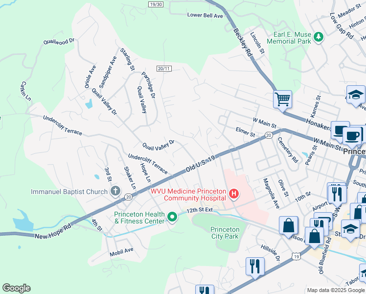 map of restaurants, bars, coffee shops, grocery stores, and more near 31 Wren Lane in Princeton