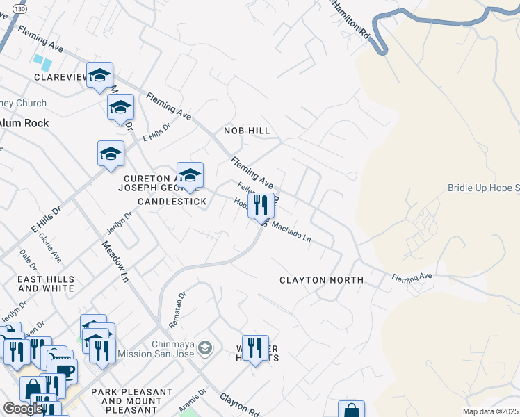 map of restaurants, bars, coffee shops, grocery stores, and more near 1014 Hobie Lane in San Jose
