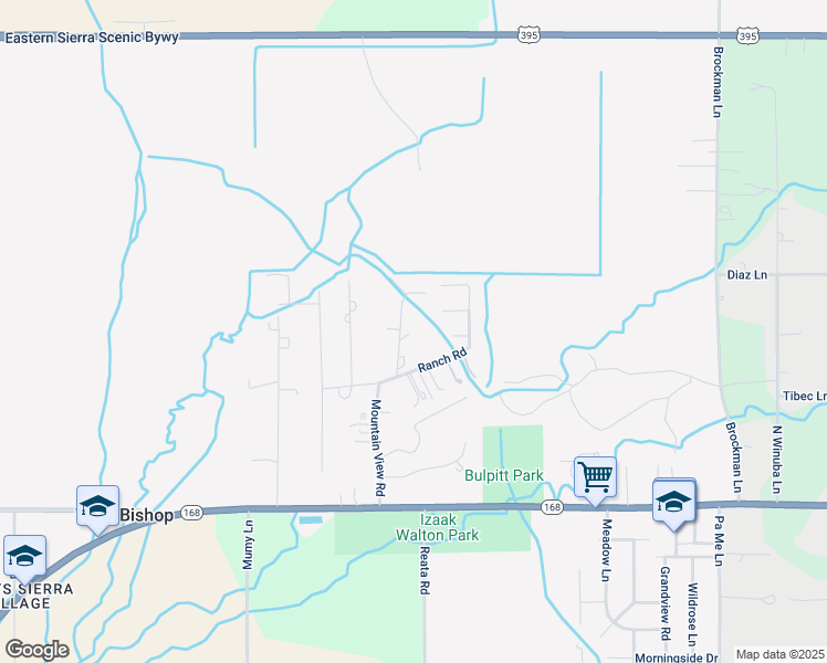 map of restaurants, bars, coffee shops, grocery stores, and more near 306-338 North Mountain View Road in Bishop