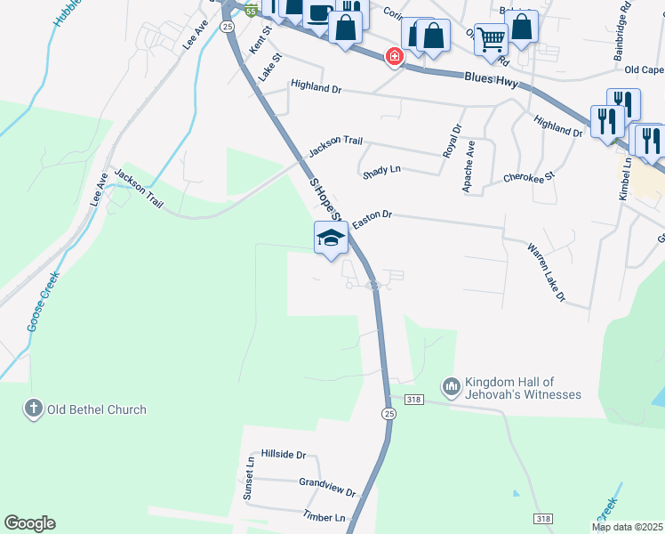 map of restaurants, bars, coffee shops, grocery stores, and more near 1701 South Hope Street in Jackson