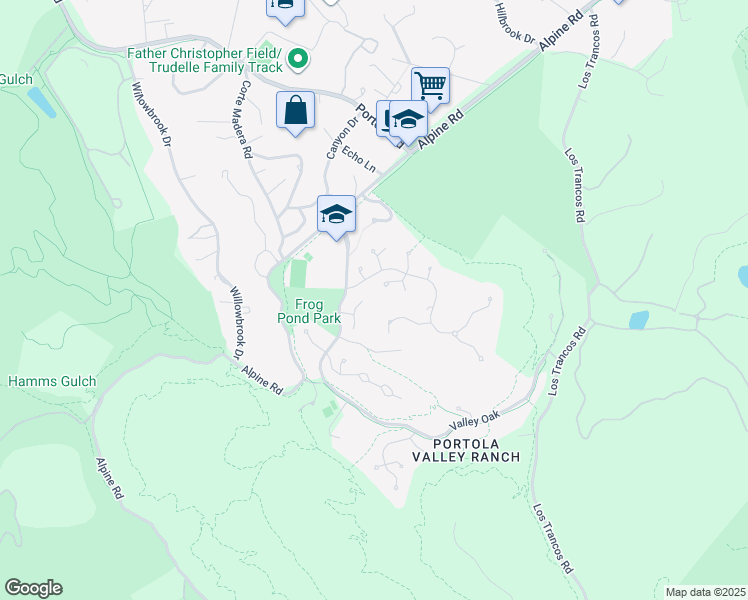 map of restaurants, bars, coffee shops, grocery stores, and more near 35 Bear Paw in Portola Valley
