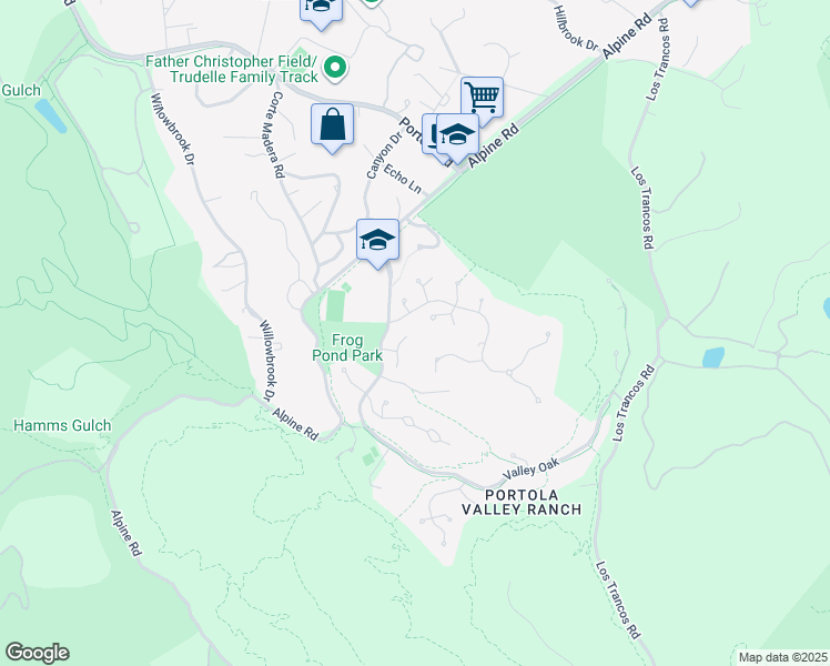 map of restaurants, bars, coffee shops, grocery stores, and more near 35 Bear Paw in Portola Valley