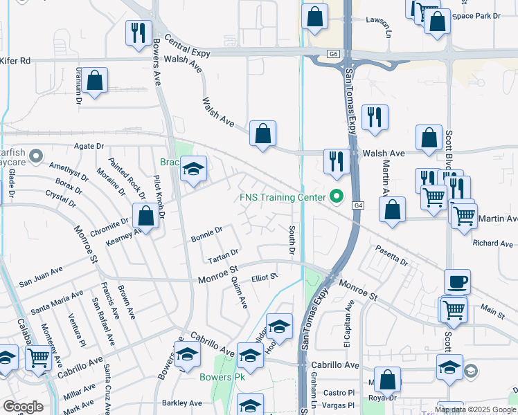 map of restaurants, bars, coffee shops, grocery stores, and more near 2559 Lancaster Court in Santa Clara
