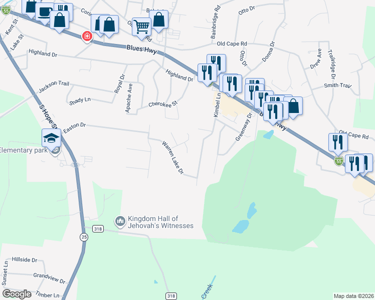 map of restaurants, bars, coffee shops, grocery stores, and more near 1593 Ashley Trace Court in Jackson