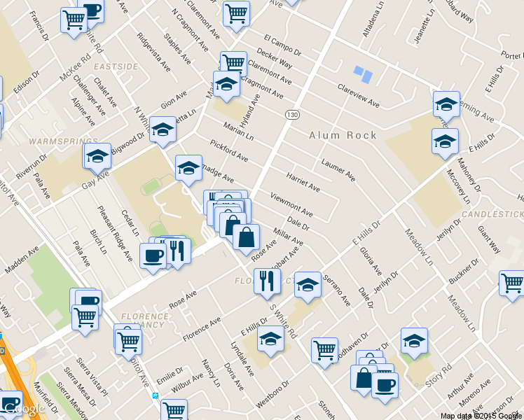 map of restaurants, bars, coffee shops, grocery stores, and more near 36 Millar Avenue in San Jose
