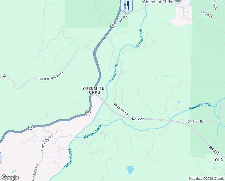 map of restaurants, bars, coffee shops, grocery stores, and more near 42442 Buckeye Road in Oakhurst