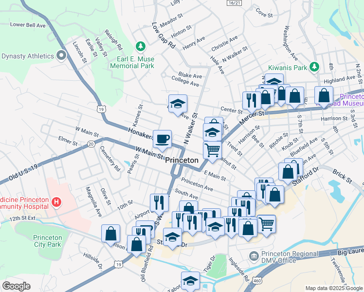 map of restaurants, bars, coffee shops, grocery stores, and more near 1522 North Walker Street in Princeton