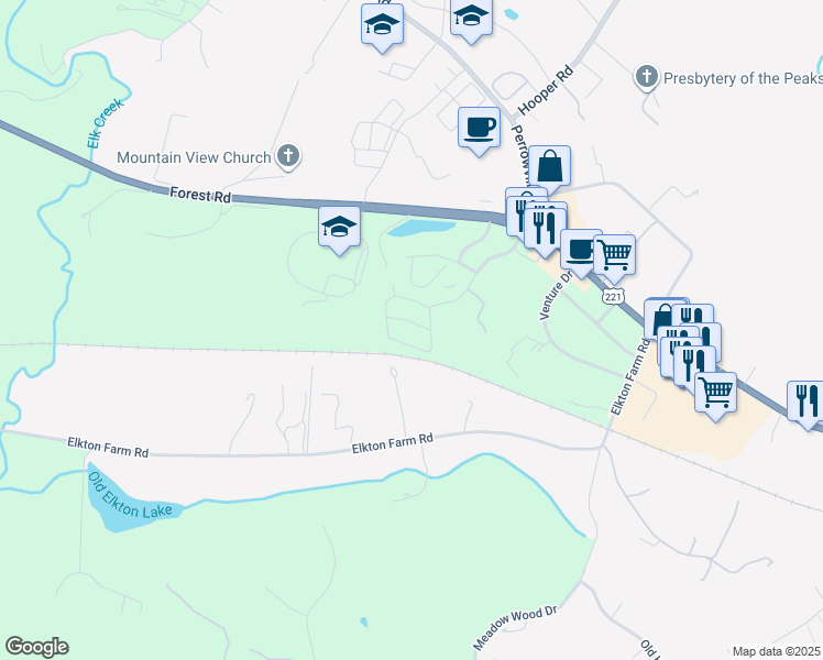 map of restaurants, bars, coffee shops, grocery stores, and more near 1256 Blue Ridge View Circle in Forest