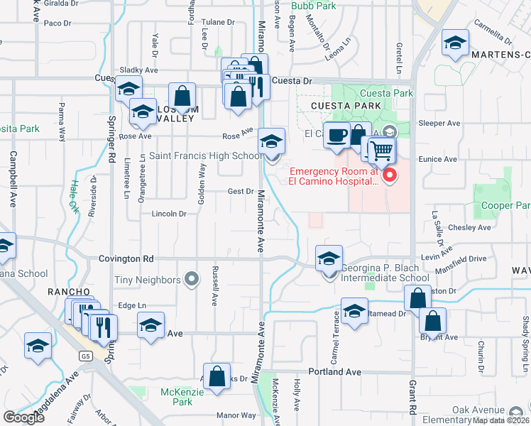 map of restaurants, bars, coffee shops, grocery stores, and more near 1903 Milano Way in Mountain View