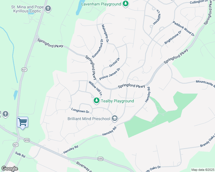 map of restaurants, bars, coffee shops, grocery stores, and more near 9618 Prince James Place in Chesterfield