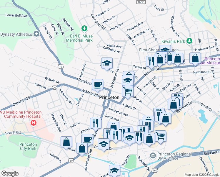 map of restaurants, bars, coffee shops, grocery stores, and more near 1522 North Walker Street in Princeton
