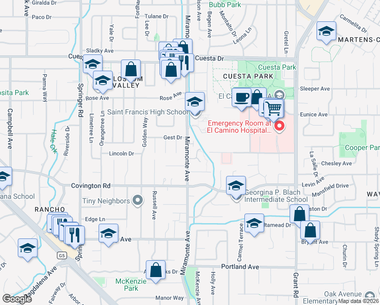 map of restaurants, bars, coffee shops, grocery stores, and more near 1903 Milano Way in Mountain View