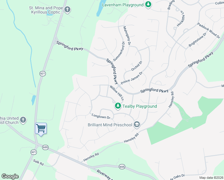 map of restaurants, bars, coffee shops, grocery stores, and more near 15107 Willow Hill Lane in Chesterfield