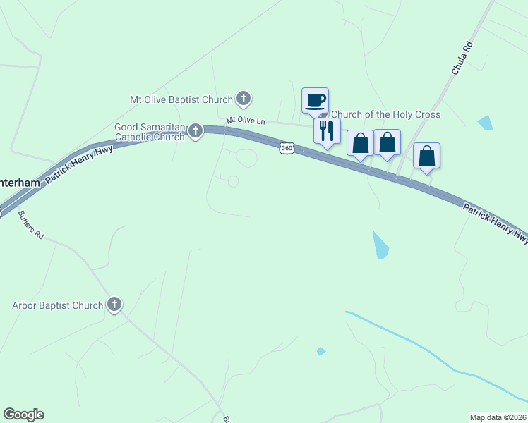 map of restaurants, bars, coffee shops, grocery stores, and more near 10799 Winchester Drive in Amelia Court House