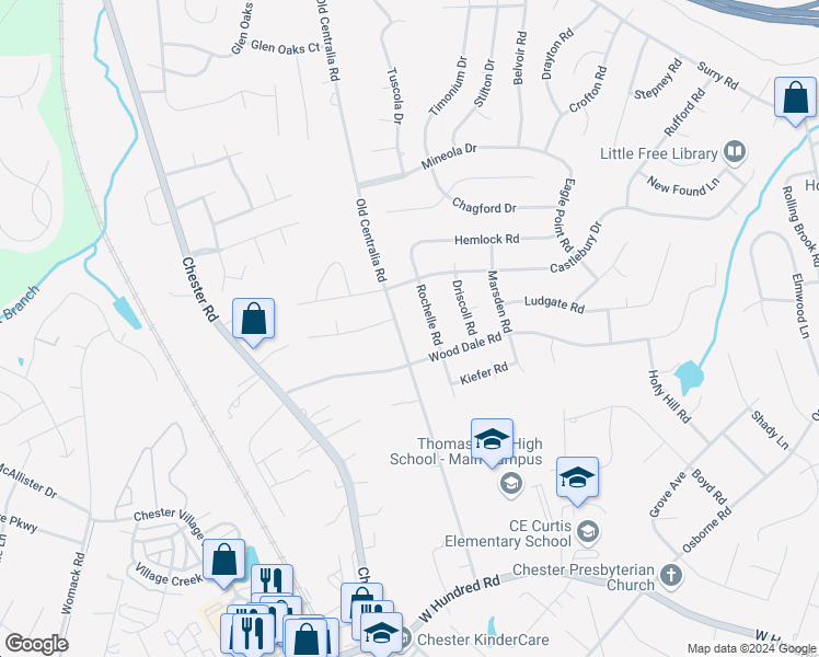 map of restaurants, bars, coffee shops, grocery stores, and more near 11441 Old Centralia Road in Chester