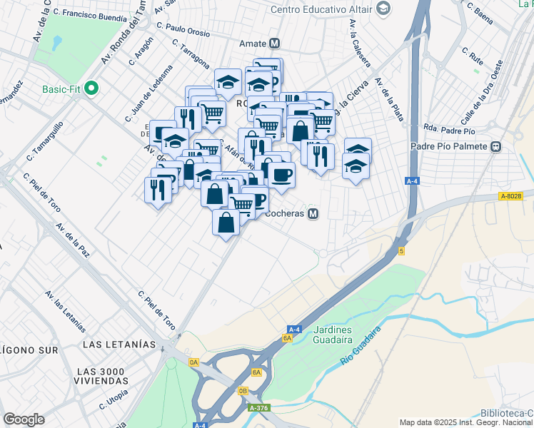 map of restaurants, bars, coffee shops, grocery stores, and more near 2 Calle Ocho de Marzo in Sevilla