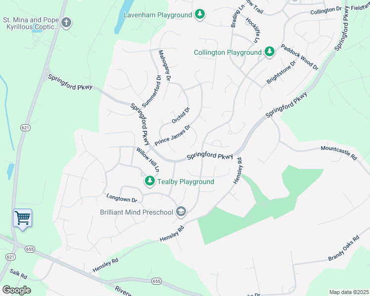 map of restaurants, bars, coffee shops, grocery stores, and more near 9652 Prince James Terrace in Chesterfield