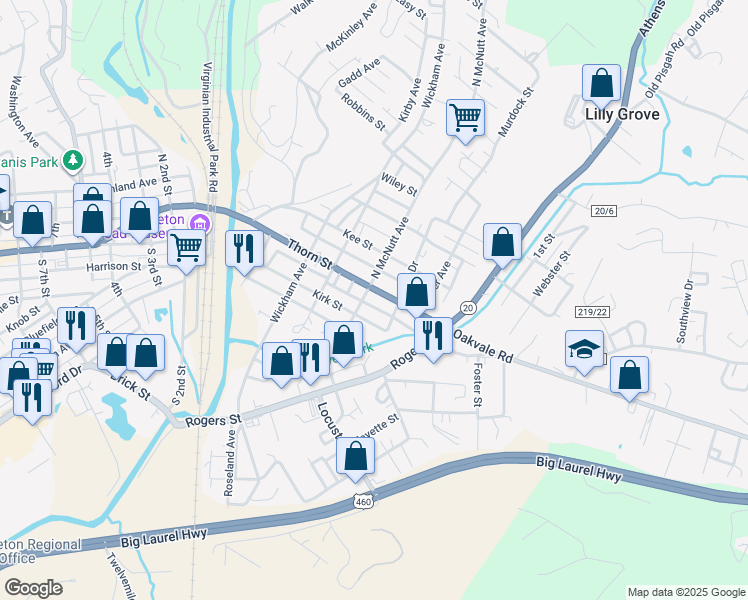 map of restaurants, bars, coffee shops, grocery stores, and more near 502 Thorn Street in Princeton